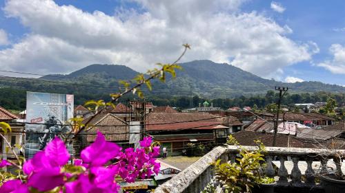 a view of a town with mountains in the background at Chakra Tavern in Bedugul