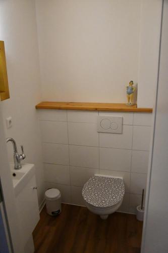 a small bathroom with a toilet and a sink at Charmantes Stadthaus in Waldshut-Tiengen