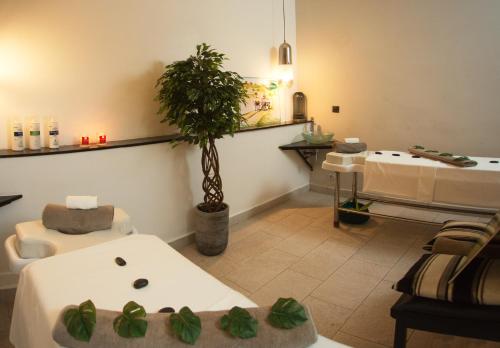 a room with two beds and a plant in it at Le Centell Hotel & Spa in Antananarivo