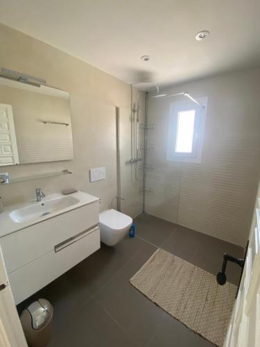 ein Bad mit einem WC, einem Waschbecken und einer Dusche in der Unterkunft Stark - AzulenaCalpe in Calpe
