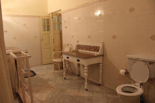 a bathroom with a toilet and a sink at Brijraj Bhawan Palace Hotel in Kota