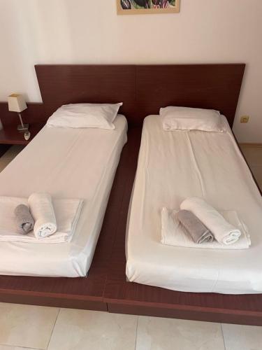 dos camas sentadas una al lado de la otra en una habitación en Exclusive Big Villa, en Byala