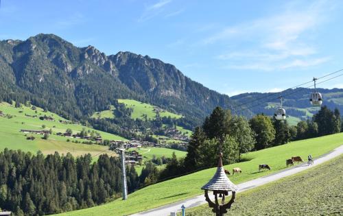 a view of a valley with a mountain at Appartements Kolberhof in Alpbach