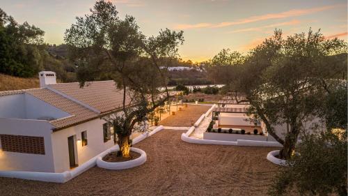 an aerial view of a house with trees in the yard at Apartamento para pareja, Finca Contrabando. Sanlucar del Guadiana in Sanlúcar de Guadiana