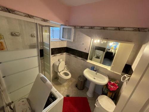 ein kleines Badezimmer mit Toilette und Waschbecken in der Unterkunft Nikiti Palataki in Nikiti