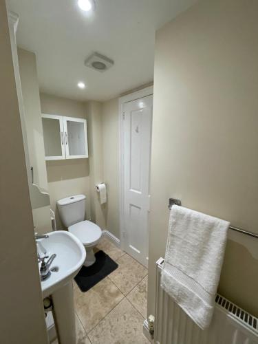 a bathroom with a white toilet and a sink at The old coach house 8 North lane in Kent