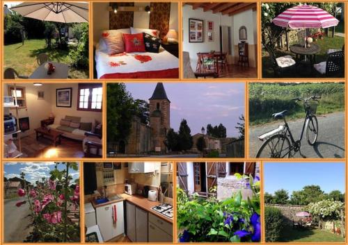 a collage of pictures of houses andyards at Boutonne Rouge Gite in Bouin