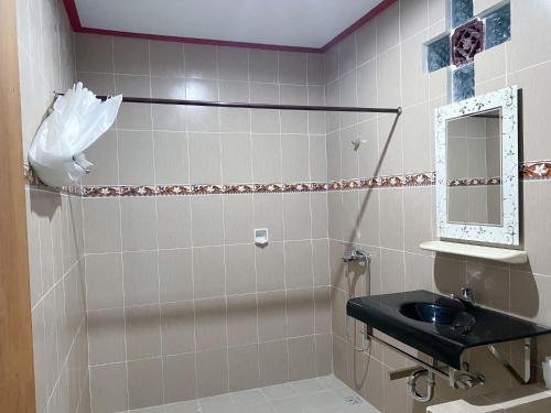 a bathroom with a sink and a mirror at Taman Ratih Guest House in Canggu