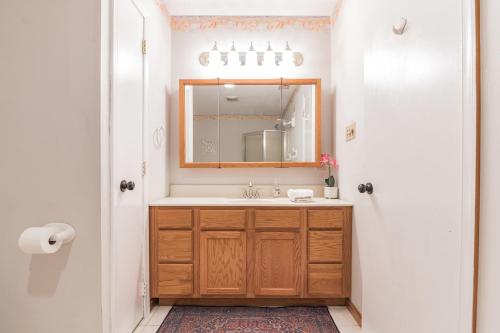 开普梅法院Serene single story, Grill, Fire Pit, fenced yard and Pet friendly stay的带水槽和镜子的浴室