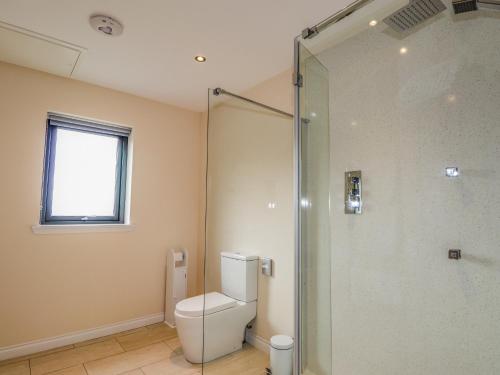 een badkamer met een toilet en een douche bij The Cabin in Lonmore