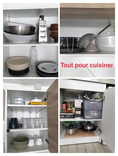 - un garde-manger avec de la vaisselle et des ustensiles dans l'établissement Orleans hypercentre articles fitness et Bebe, à Orléans