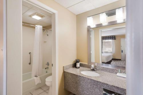 a bathroom with a sink and a toilet and a mirror at Best Western Conway in Conway