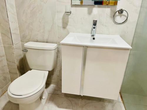 a bathroom with a white toilet and a sink at Noè Hotel 1 king bedroom # 10 in Punta Cana