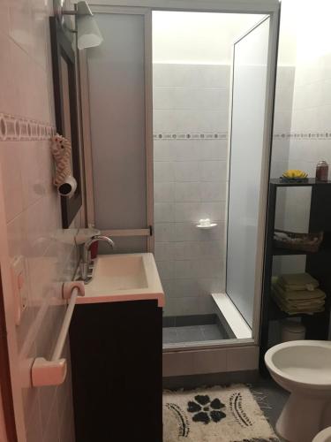 图伊海Entre Sueños的带淋浴、水槽和马桶的浴室