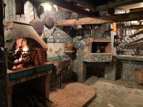 eine Küche mit einem Backsteinofen in einem Zimmer in der Unterkunft Villa Franca in Castelluccio Inferiore