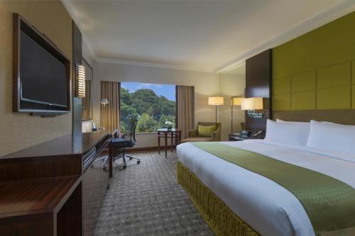 新加坡Holiday Inn Singapore Orchard City Centre by IHG的配有床、书桌和电视的酒店房间