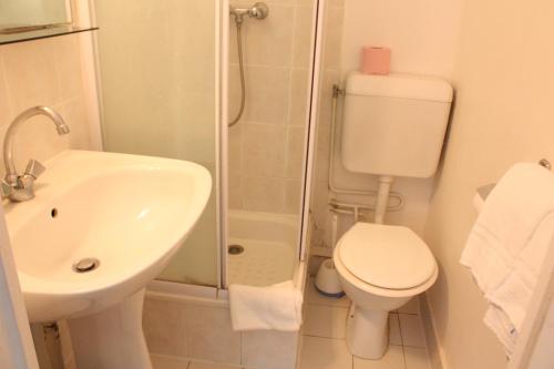 a bathroom with a sink and a toilet and a shower at Hotel Excelsior in Paris