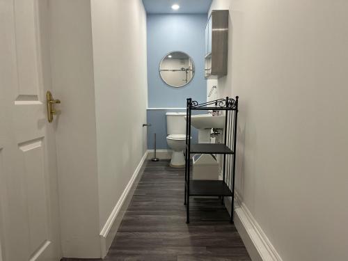 a bathroom with a toilet and a mirror at Beautiful 2 Bed Apt with Hot Tub in Blaydon Burn in Blaydon
