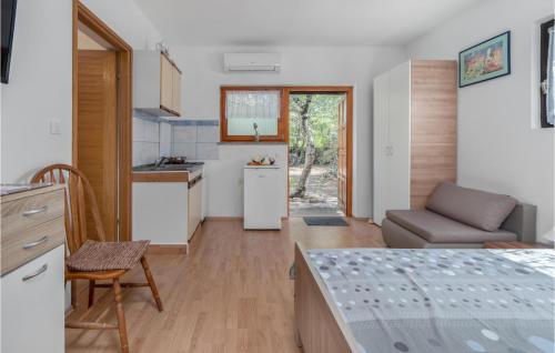 uma cozinha e sala de estar com um sofá e uma mesa em Pet Friendly Apartment In Pinezici With Wifi em Pinezici