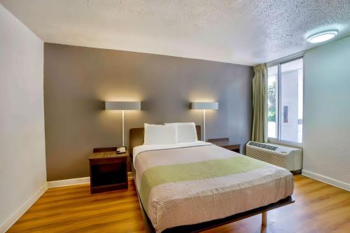 a bedroom with a bed and a large window at Studio 6 Gainesville, Fl in Gainesville