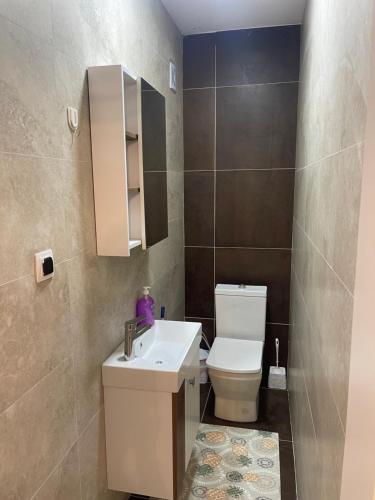 a bathroom with a white sink and a toilet at DAF apartaments in Pristina