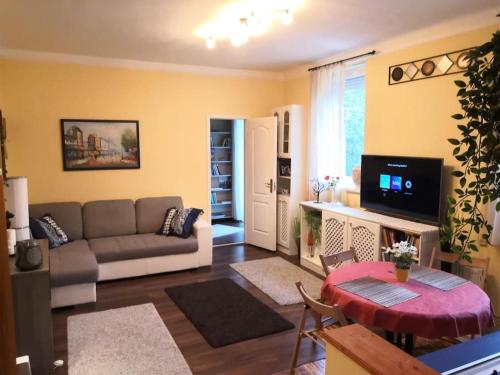 sala de estar con sofá y mesa en Lake Park Residence en Budapest