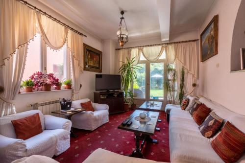 sala de estar con sofá y mesa en Villa-Hotel Escala, en Cluj-Napoca