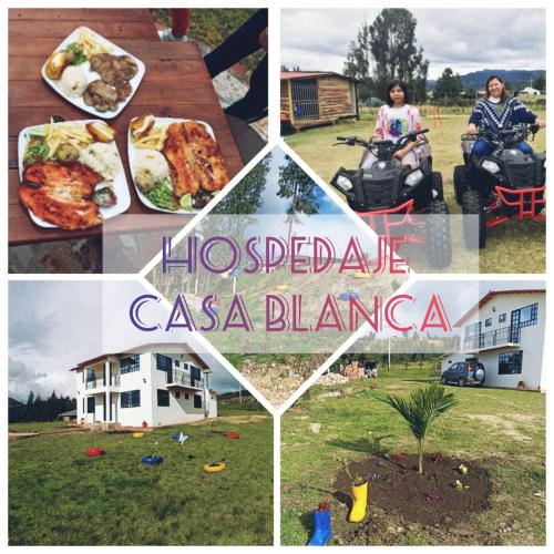 a collage of photos of a person on a motorcycle and food at Hospedaje Casa Blanca in Guatavita