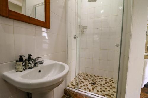 a bathroom with a sink and a shower at The Honeycomb 2 in Kimberley