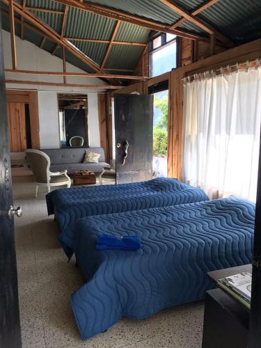 Zimmer mit vier blauen Betten in der Unterkunft CABAÑA EN LA MONTAÑA in Macanal