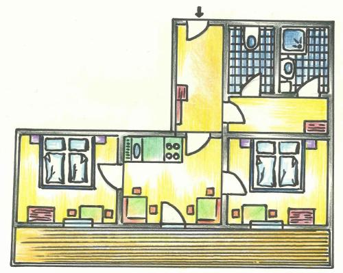a drawing of the front of a building at Apartments Obergraferhof in Innervillgraten