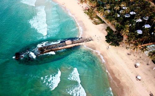 an aerial view of a beach and the ocean at Nacpan Beach Glamping Managed by H Hospitality Group in El Nido