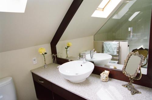 a bathroom with a sink and a mirror at Anglesea House & Garden in Renwick