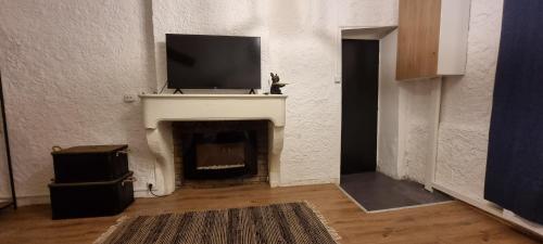 ein Wohnzimmer mit einem Kamin und einem TV darüber in der Unterkunft Superbe studio entre vieille-ville et Stanislas in Nancy