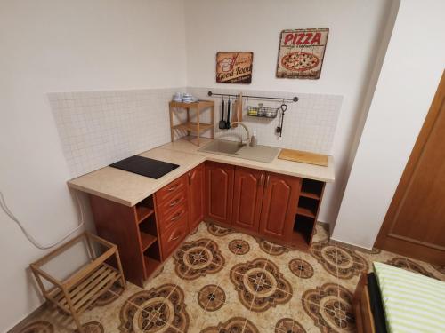 małą kuchnię ze zlewem i blatem w obiekcie Apartmán na Náměstí 55 w mieście Dürnholz