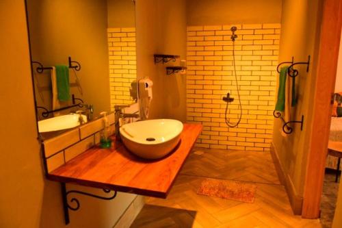 a bathroom with a sink and a toilet and a shower at Boulevard Inn Mt Meru in Arusha