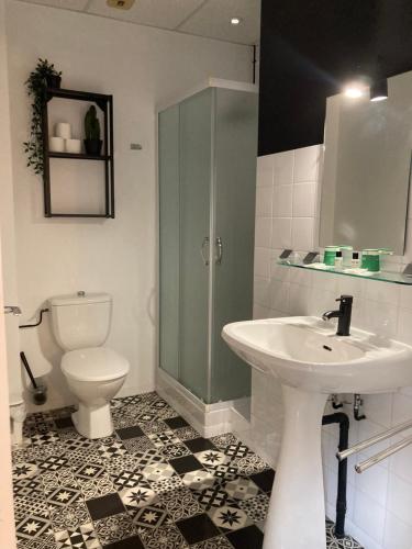 a bathroom with a toilet and a sink and a shower at LE HAYLTON in Anglefort