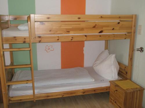 a bunk bed in a room with a ladder at Gasthof Spengerwirt in Hirschegg Rein