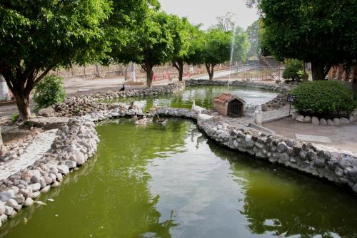 a river with rocks around it in a park at Hotel Hacienda Vista Hermosa in Tequesquitengo