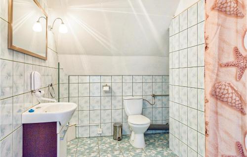 a bathroom with a toilet and a sink at Nice Home In Pasym With 7 Bedrooms And Wifi in Pasym