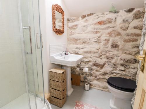 a bathroom with a sink and a toilet at Bryn Afon in Caernarfon