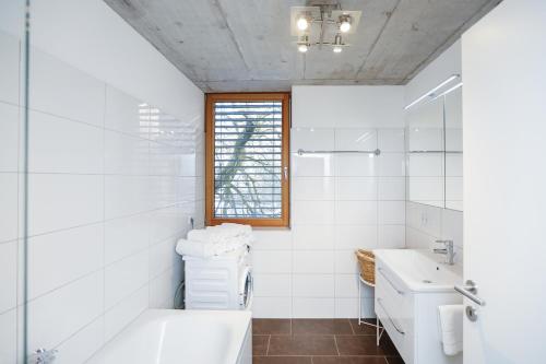 Klaus的住宿－Gartenwohnung mit 3 Schlafzimmer in Klaus，白色的浴室设有水槽和卫生间。