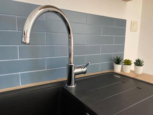 a kitchen sink with a chrome kitchen faucet at LE COSY LODGE 2.0 *** Swimming pool and Calm in Cusset