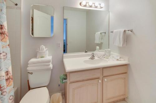 a bathroom with a sink and a toilet and a mirror at Amadeus 6 in St Pete Beach