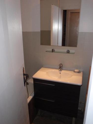a bathroom with a sink and a mirror at Hôtel Rent in Megève