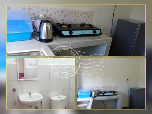 uma pequena cozinha com um lavatório e um fogão em NQ Jelawat HOMESTAY em Bachok