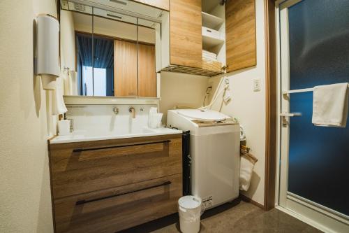 a small bathroom with a sink and a mirror at マークヴィラ諏訪湖 siteB in Shimo-suwa