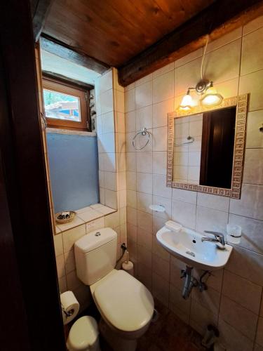 a bathroom with a toilet and a sink at Arhontiko Kefalari in Kefalari