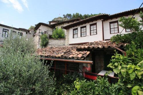 una casa antigua con techo de baldosa en Hotel Nasho Vruho, en Berat