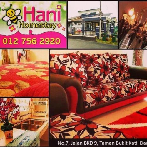 uma colagem de fotos com um sofá e uma casa em Hani Guest House Big House em Malaca